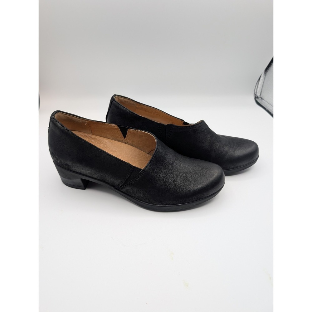 Dansko Camdyn Women's 8.5/ 39 Shoes Burnished Black‎ Leather Slip On Comfy Heels